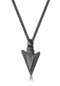 Stainless Steel Arrow Head Pendant with Mattte Gray Ip and 24" Round Box Chain