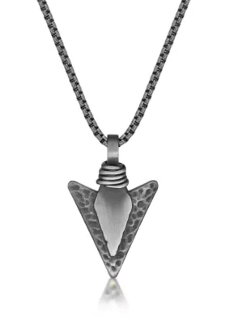 Stainless Steel Arrow Head Pendant with Mattte Gray Ip and 24" Round Box Chain