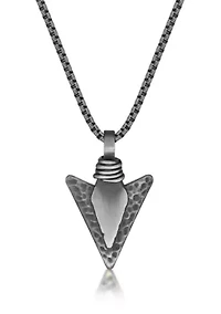 Stainless Steel Arrow Head Pendant with Mattte Gray Ip and 24" Round Box Chain