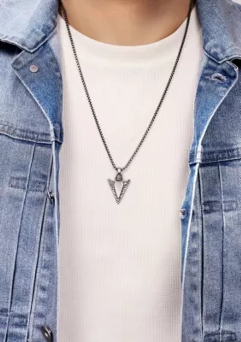 Stainless Steel Arrow Head Pendant with Mattte Gray Ip and 24" Round Box Chain