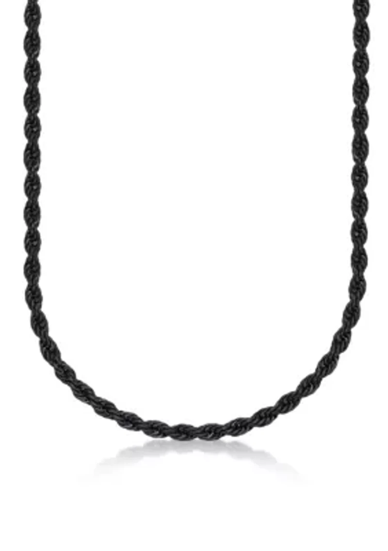 Stainless Steel 6mm Rope Chain Neclace with Black Ip in 22"