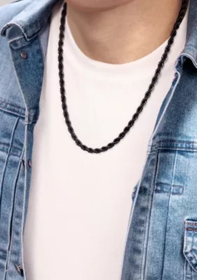 Stainless Steel 6mm Rope Chain Neclace with Black Ip in 22"