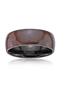 Black Zirconium Ring with Bubinaga Wood - 8MM