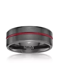 Black Zirconium Ring with Red Stripe