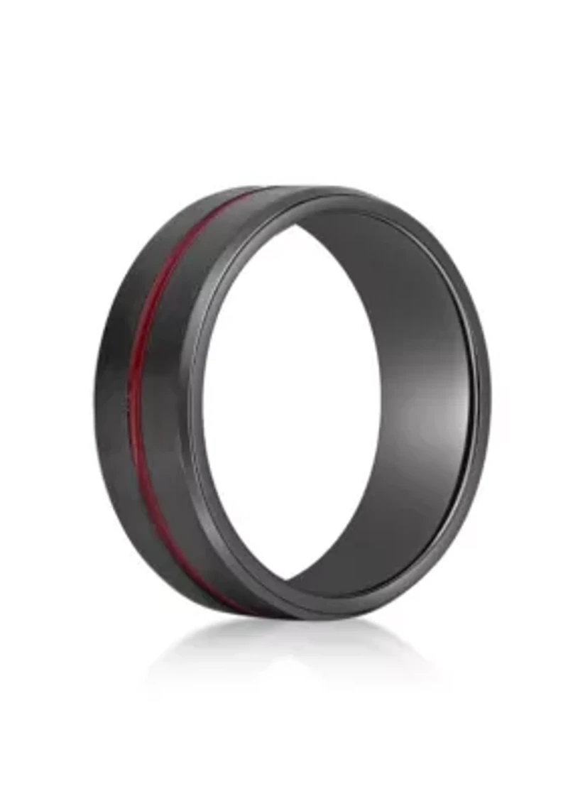 Black Zirconium Ring with Red Stripe