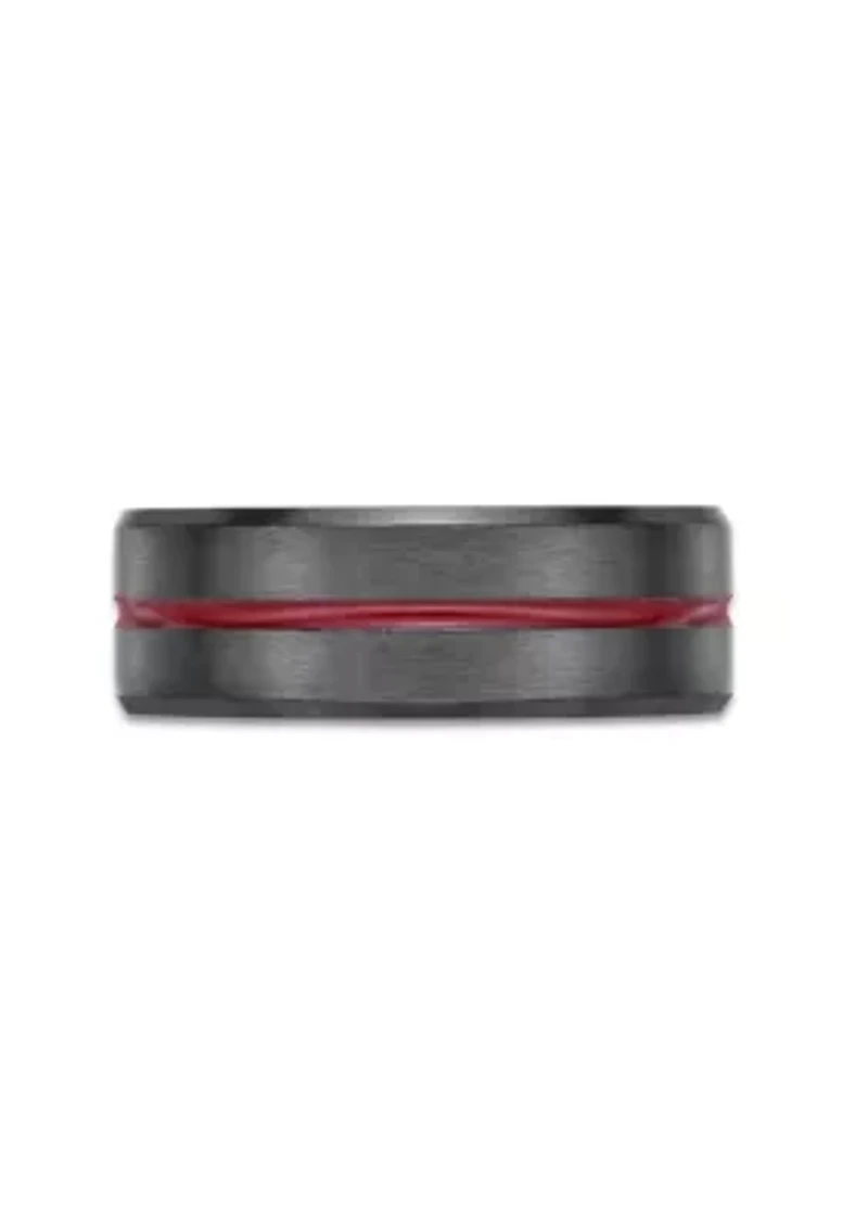 Black Zirconium Ring with Red Stripe
