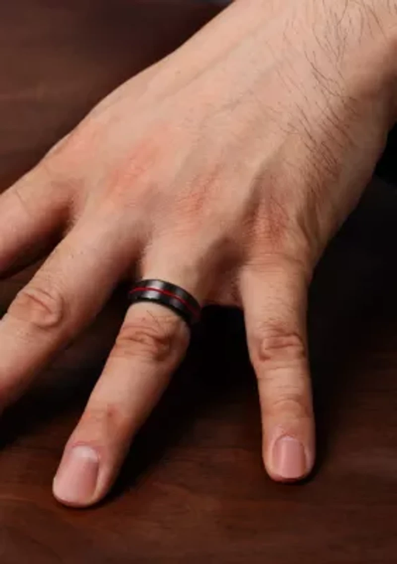 Black Zirconium Ring with Red Stripe