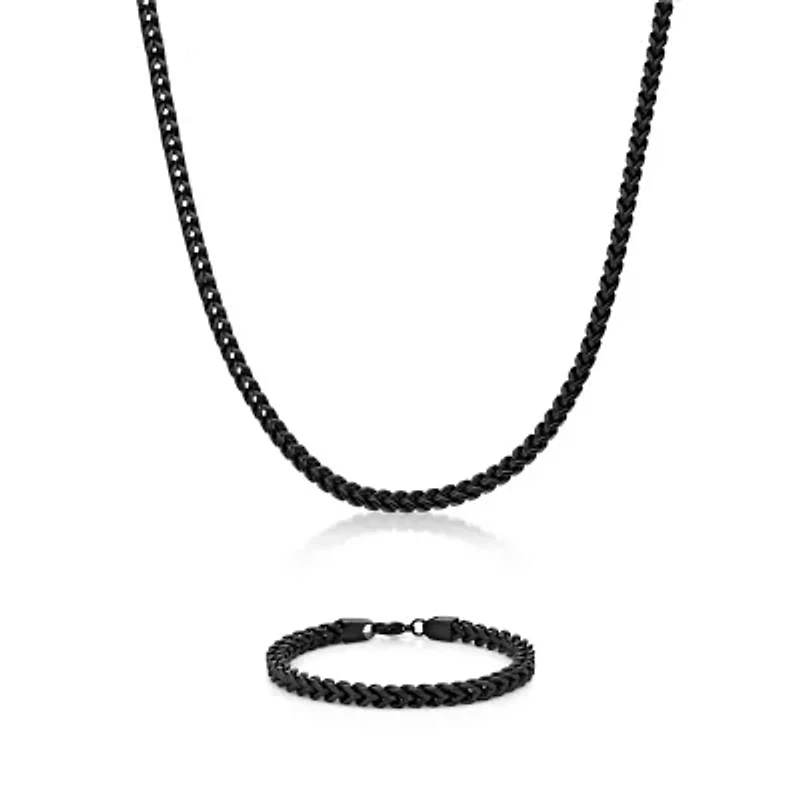 Stainless Steel Foxtail Chain Necklace & Bracelet Set