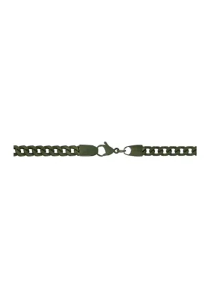 Stainless Steel 6 Millimeter Foxtail Chain Necklace with Military Green Ion Plating, 24 Inch