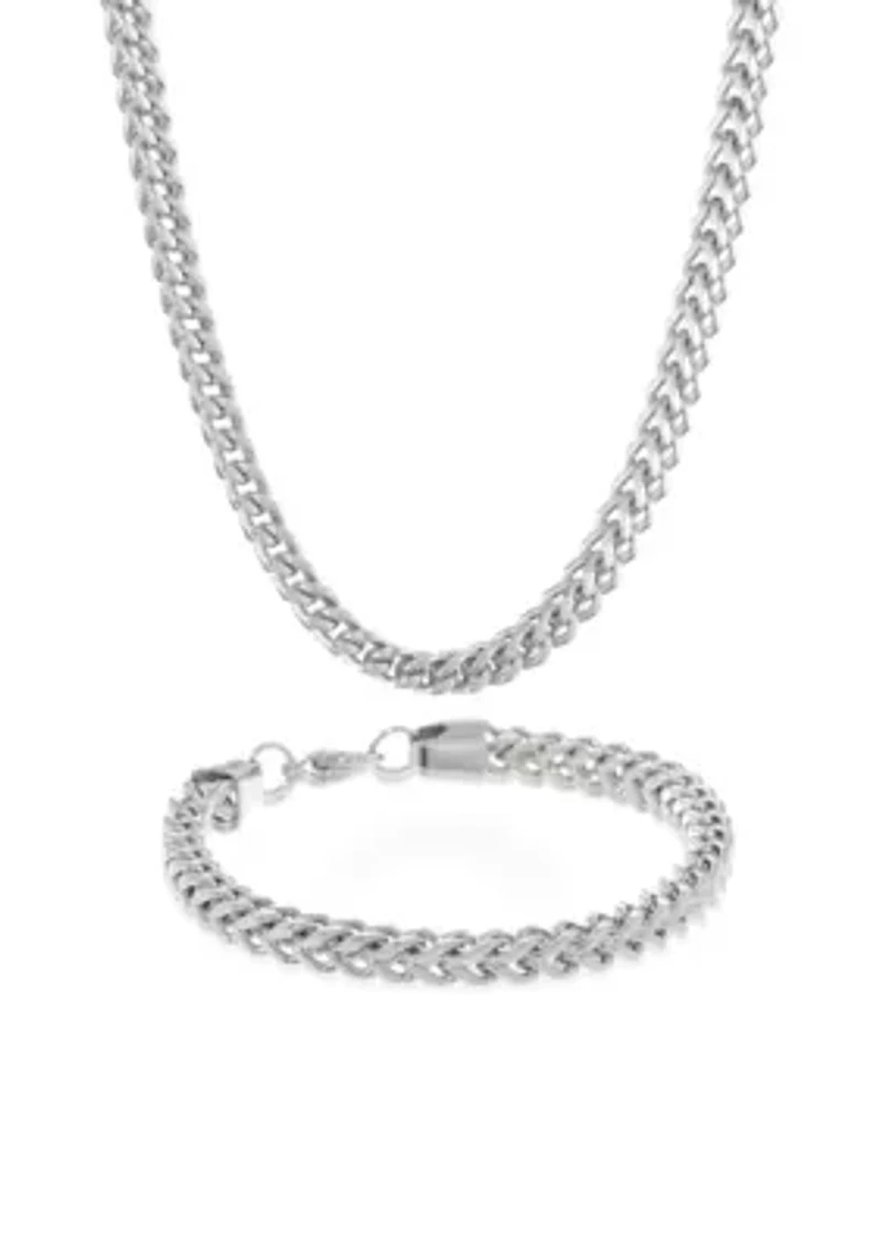 Mens Stainless Steel Necklace and Bracelet Set