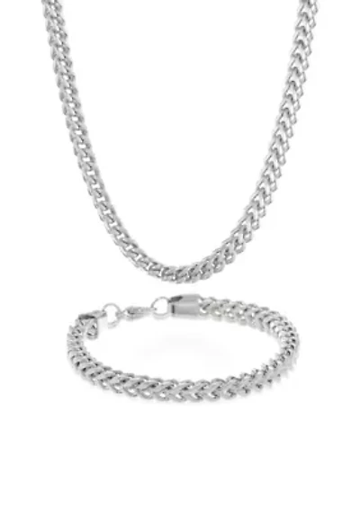 Mens Stainless Steel Necklace and Bracelet Set