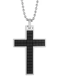 Mens Stainless Steel Carbon Fiber Cross Pendant, with 22 in. Ball Chain