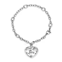 Stainless Steel "Love" Puffed Heart Charm Bracelet