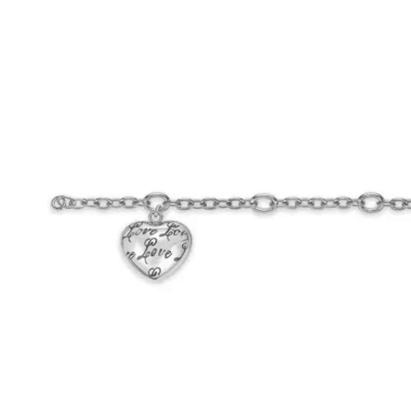 Stainless Steel "Love" Puffed Heart Charm Bracelet