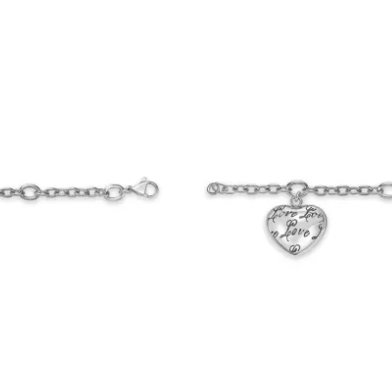 Stainless Steel "Love" Puffed Heart Charm Bracelet