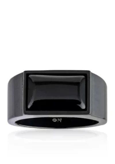 Men's Stainless Steel and Black Agate Ring