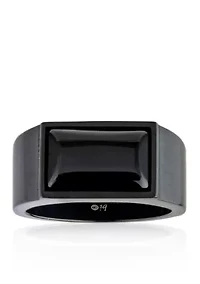 Men's Stainless Steel and Black Agate Ring