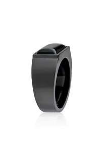 Men's Stainless Steel and Black Agate Ring