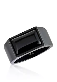 Men's Stainless Steel and Black Agate Ring