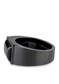 Men's Stainless Steel and Black Agate Ring