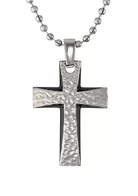 Mens Stainless Steel 35mm Cross Pendant with Black Plating on 22 in. Ball Chain with Lobster Lock