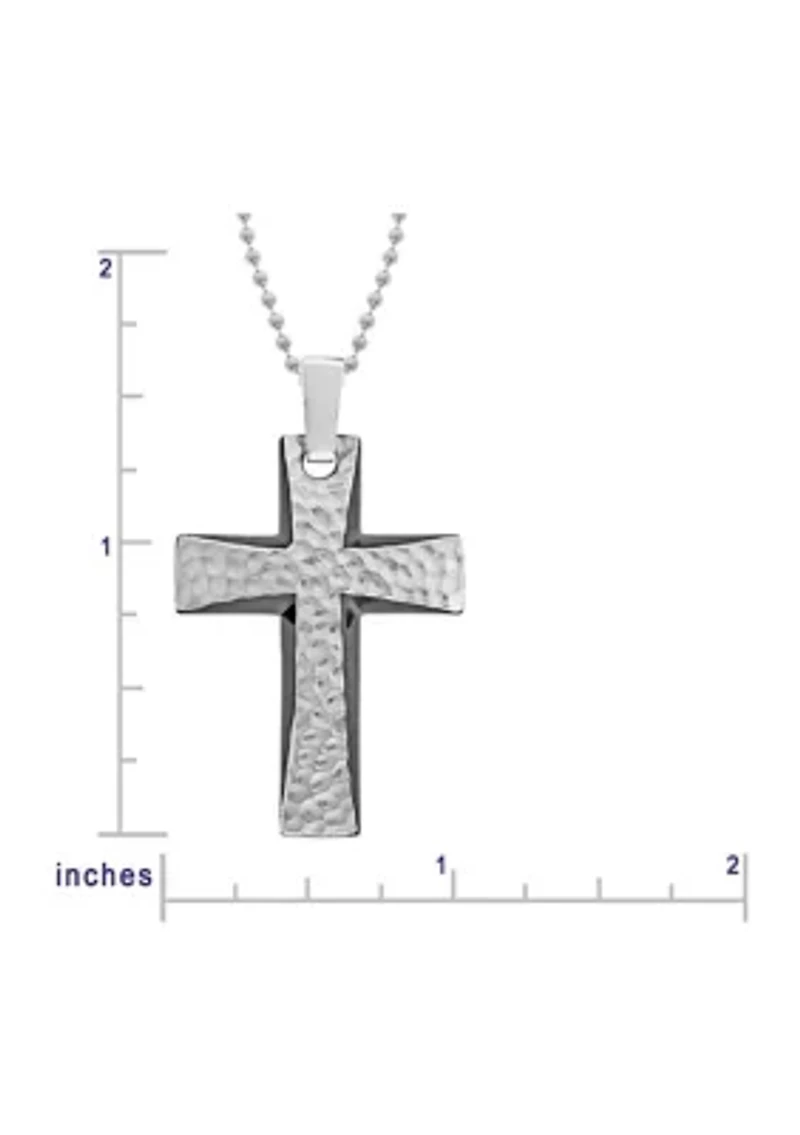 Mens Stainless Steel 35mm Cross Pendant with Black Plating on 22 in. Ball Chain with Lobster Lock