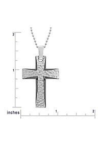 Mens Stainless Steel 35mm Cross Pendant with Black Plating on 22 in. Ball Chain with Lobster Lock