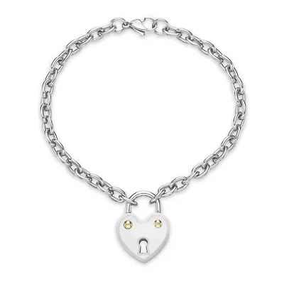 Stainless Steel Heart Lock Charm Bracelet