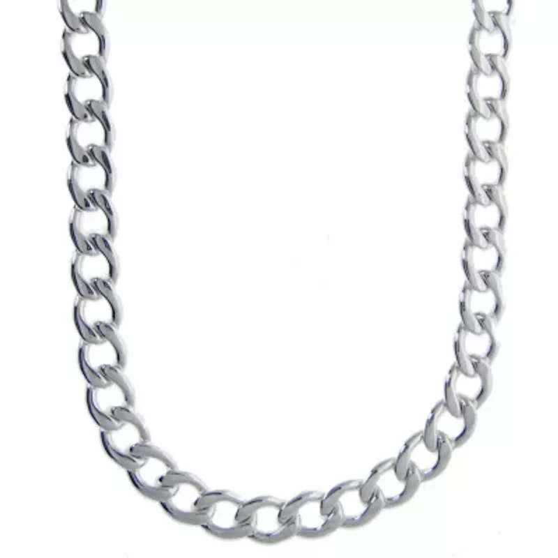 Stainless Steel 13MM Curb Chain Necklace with Silver Plating, 24” Length
