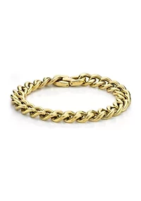Stainless Steel 11 Millimeter Curb Chain Bracelet with Gold Tone Ion Plating, 9 Inch