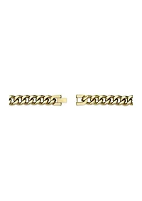 Stainless Steel 11 Millimeter Curb Chain Bracelet with Gold Tone Ion Plating, 9 Inch