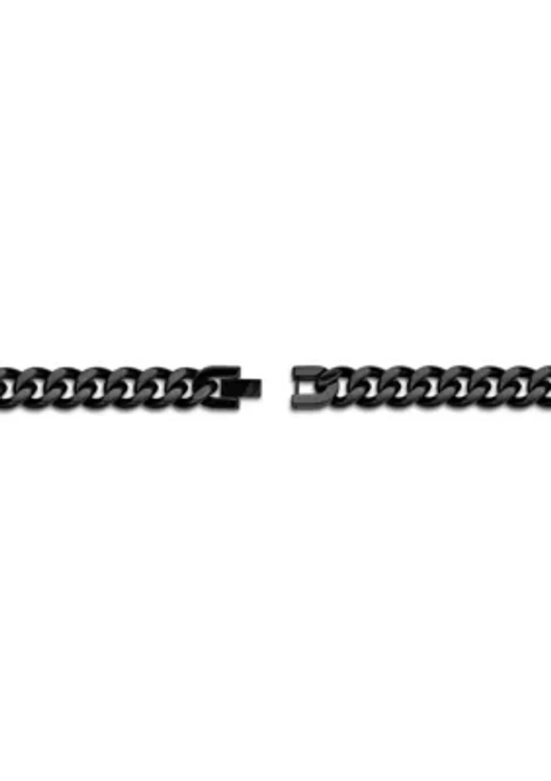Stainless Steel 11MM Curb Chain Necklace with Black Ion Plating, 20" Length