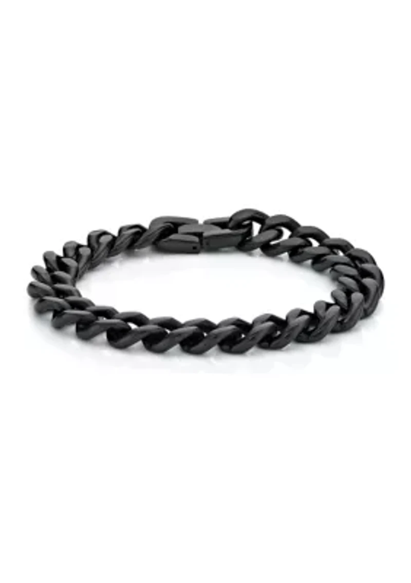Stainless Steel 11 Millimeter Curb Chain Bracelet with Black Ion Plating, 8 Inch