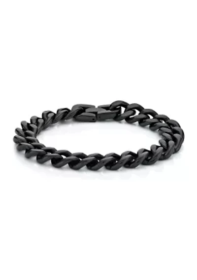 Stainless Steel 11 Millimeter Curb Chain Bracelet with Black Ion Plating, 8 Inch