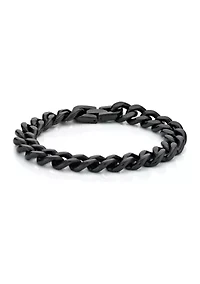 Stainless Steel 11 Millimeter Curb Chain Bracelet with Black Ion Plating, 8 Inch