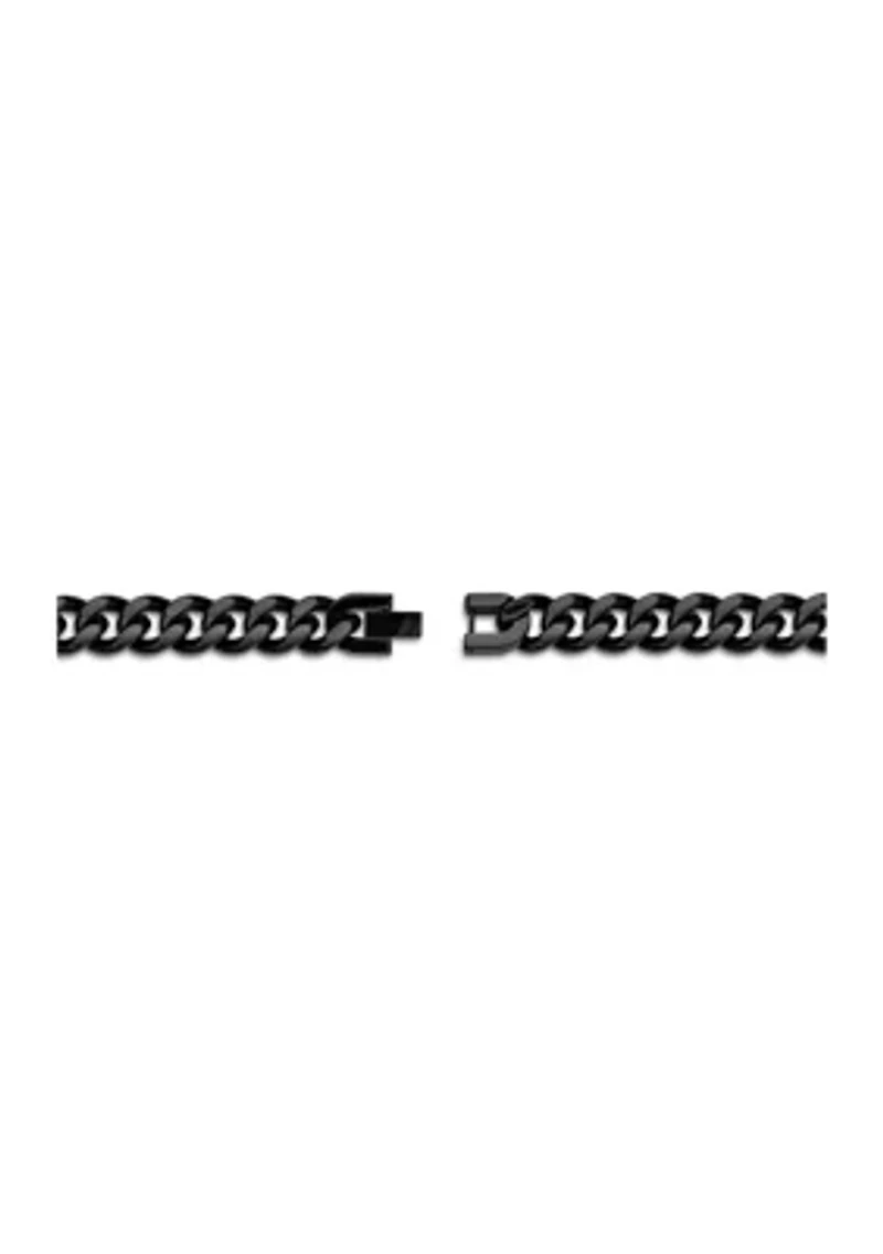 Stainless Steel 11 Millimeter Curb Chain Bracelet with Black Ion Plating, 8 Inch