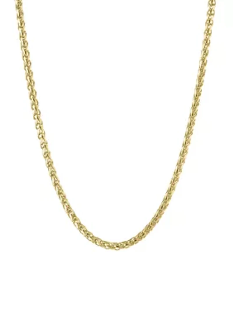 Stainless Steel 3MM Wheat Chain Necklace with Goldtone Ion Plating, 18" Length