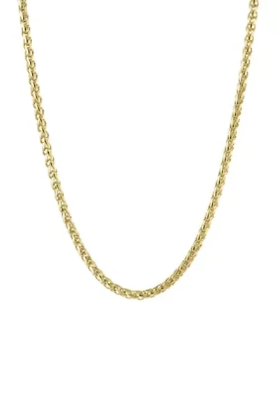 Stainless Steel 3MM Wheat Chain Necklace with Goldtone Ion Plating, 18" Length