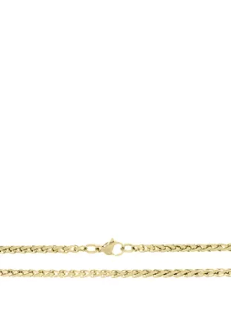 Stainless Steel 3MM Wheat Chain Necklace with Goldtone Ion Plating, 18" Length