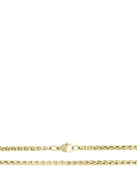 Stainless Steel 3MM Wheat Chain Necklace with Goldtone Ion Plating, 18" Length