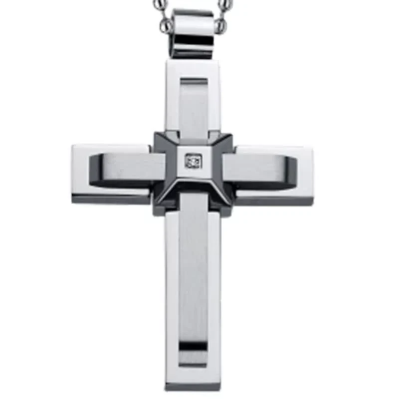 Men's Stainless Steel Cubic Zirconia Cross Pendant