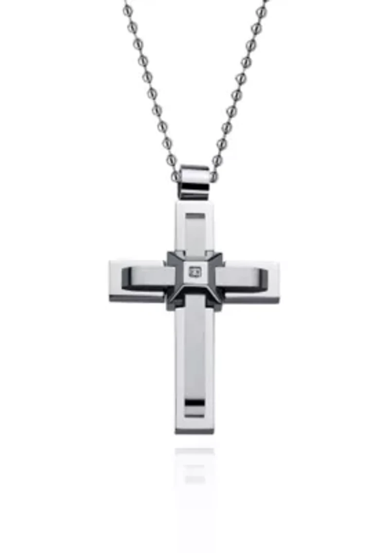 Men's Stainless Steel Cubic Zirconia Cross Pendant