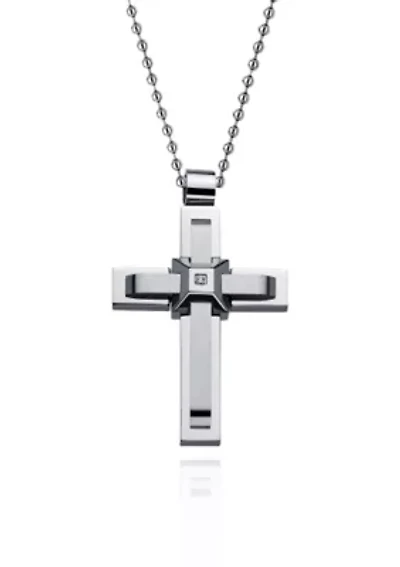 Men's Stainless Steel Cubic Zirconia Cross Pendant