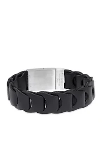 Men's Stainless Steel and Black Leather Bracelet