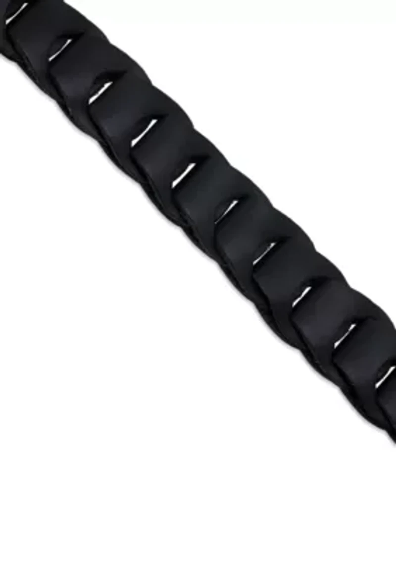 Men's Stainless Steel and Black Leather Bracelet