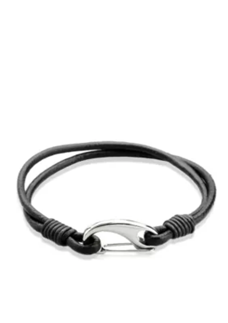 Men's Leather and Stainless Steel Bracelet