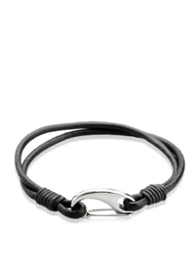 Men's Leather and Stainless Steel Bracelet