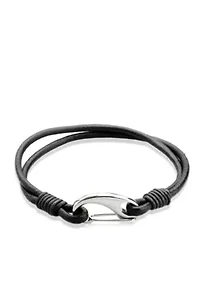 Men's Leather and Stainless Steel Bracelet