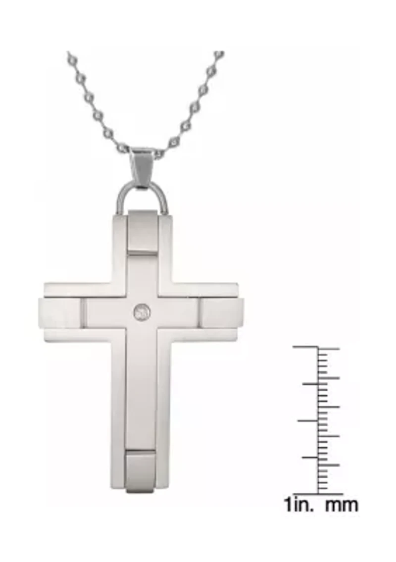 Mens Stainless Steel Cross Pendant with .02 cttw Diamond Accent