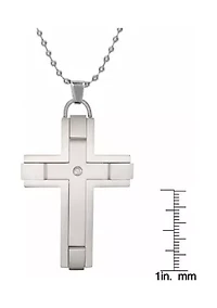 Mens Stainless Steel Cross Pendant with .02 cttw Diamond Accent